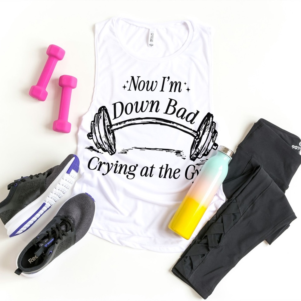 Lyrical tee “Now I’m Down Bad Crying at The Gym” Taylor Swift